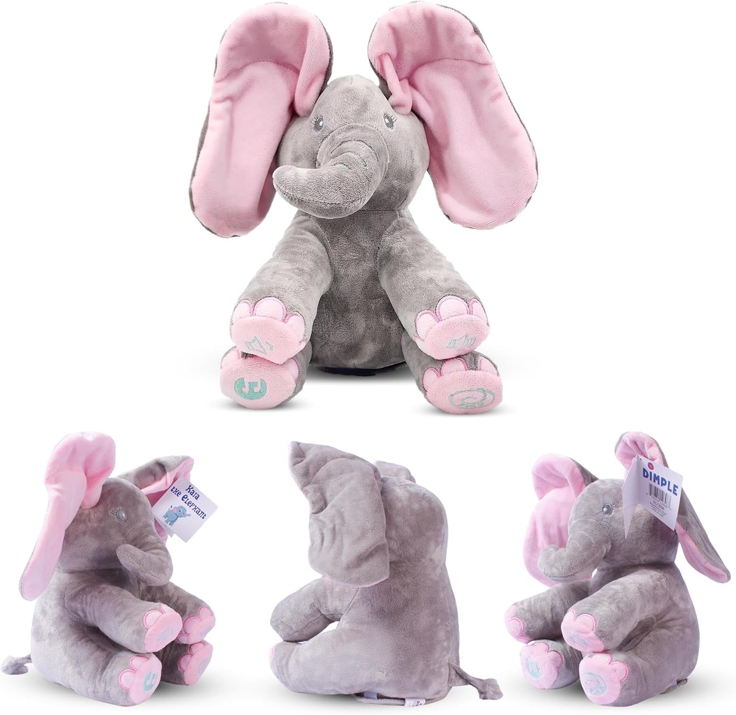 Kaia Interactive Animated Singing & Peek-A-Boo Plush Elephant Stuffed Animal W/Floppy Ears - Easter Basket Stuffers for Toddler - Musical Baby Toy - Baby Easter Gift for Kids, Battery Included