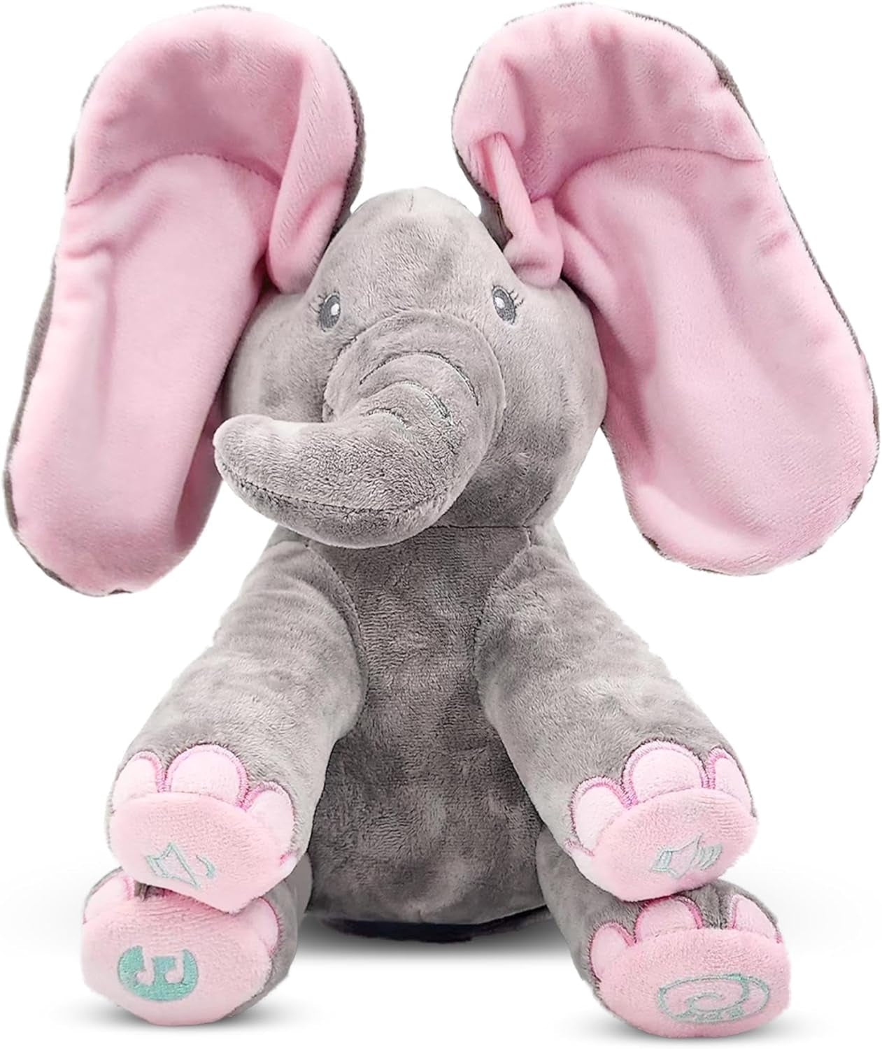 Kaia Interactive Animated Singing & Peek-A-Boo Plush Elephant Stuffed Animal W/Floppy Ears - Easter Basket Stuffers for Toddler - Musical Baby Toy - Baby Easter Gift for Kids, Battery Included