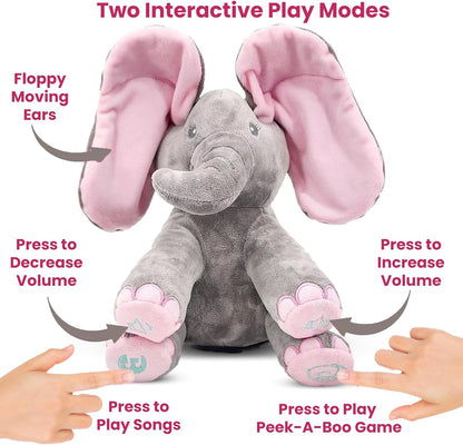 Kaia Interactive Animated Singing & Peek-A-Boo Plush Elephant Stuffed Animal W/Floppy Ears - Easter Basket Stuffers for Toddler - Musical Baby Toy - Baby Easter Gift for Kids, Battery Included