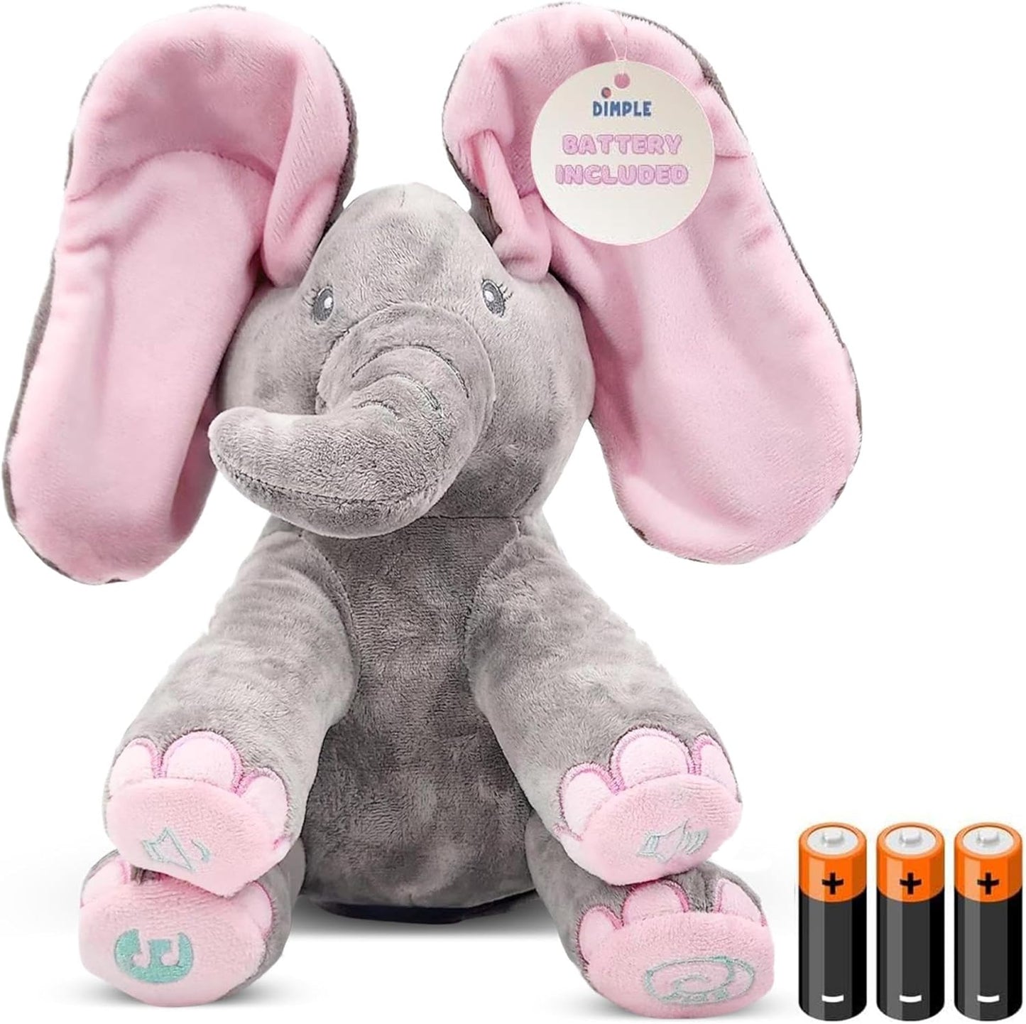 Kaia Interactive Animated Singing & Peek-A-Boo Plush Elephant Stuffed Animal W/Floppy Ears - Easter Basket Stuffers for Toddler - Musical Baby Toy - Baby Easter Gift for Kids, Battery Included